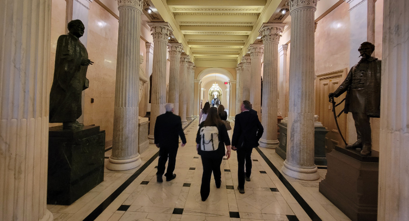 The media team heads to another meeting in DC.